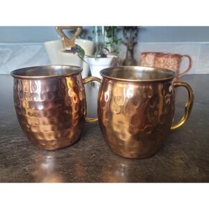 Vintage Set of 2 GODINGER Silver Art Co. STAMPED Hammered Copper Mugs